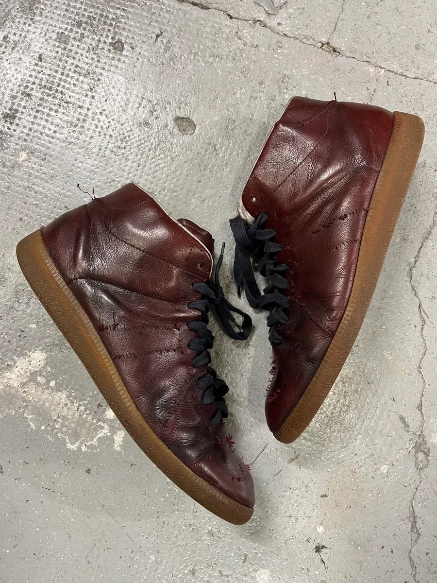 Maison Martin Margiela Replica High Burgundy Leather Gum Shoes - Image 2