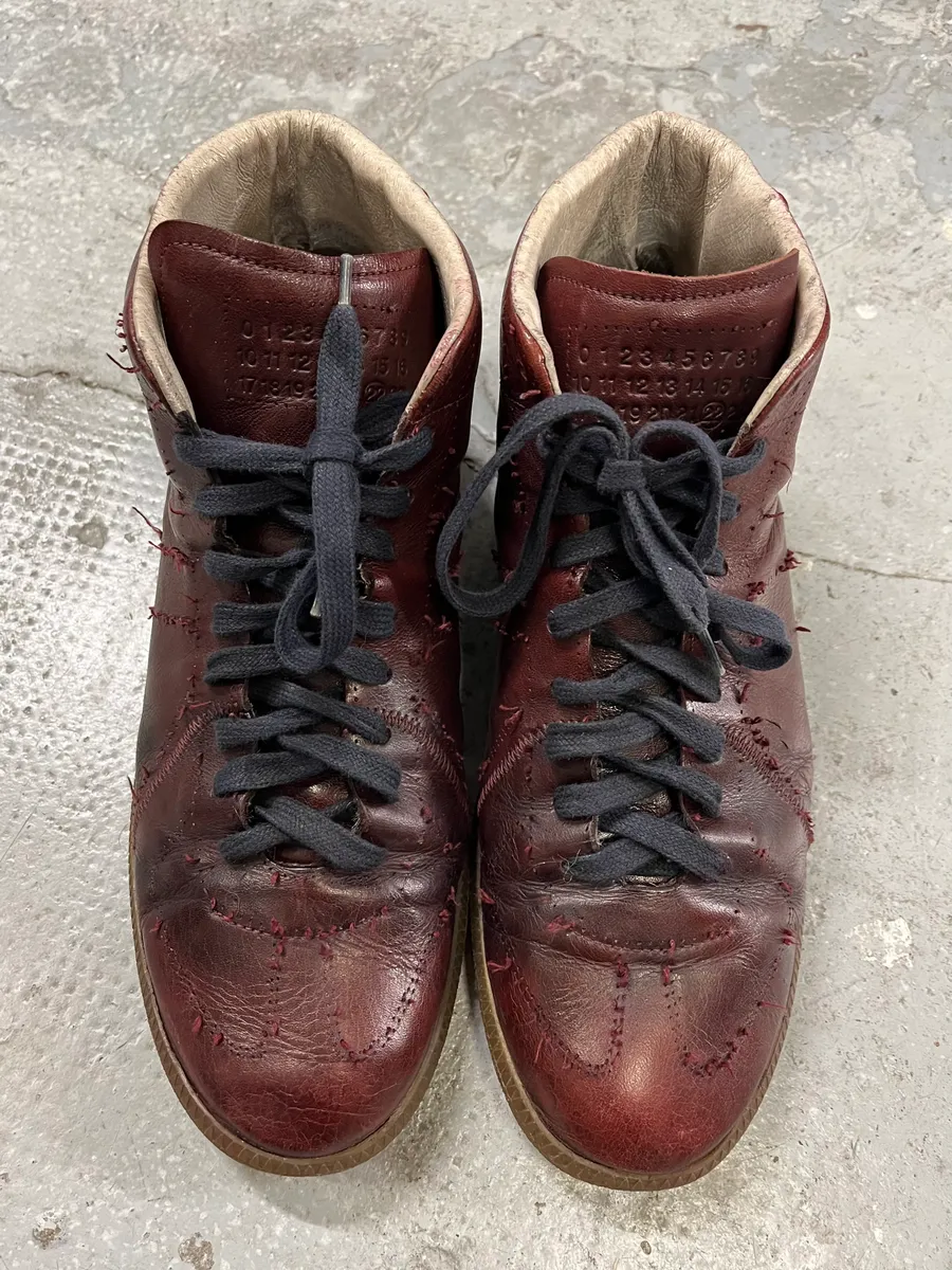Maison Martin Margiela Replica High Burgundy Leather Gum Shoes - Image 6