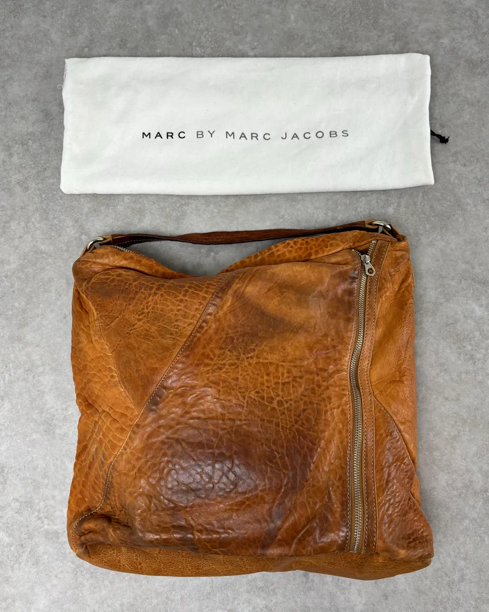 Marc Jacobs Orange Grained Leather Avant-Garde Multi Zips Handle Bag
