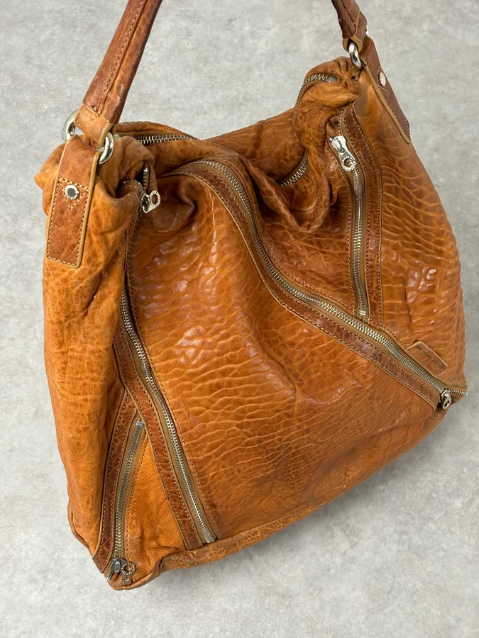 Marc Jacobs Orange Grained Leather Avant-Garde Multi Zips Handle Bag - Image 10