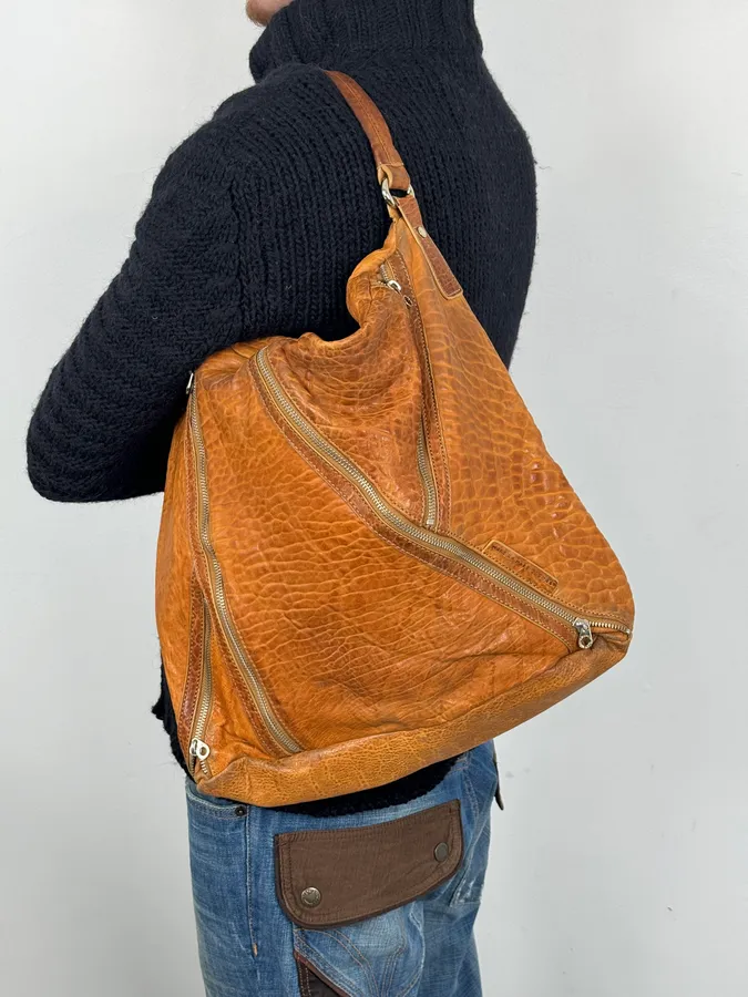 Marc Jacobs Orange Grained Leather Avant-Garde Multi Zips Handle Bag - Image 2