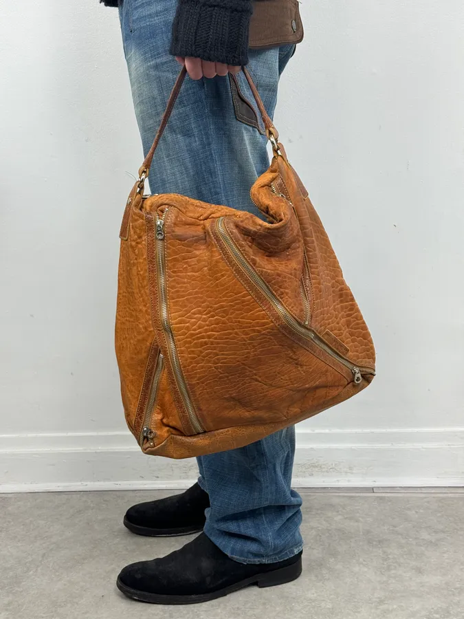 Marc Jacobs Orange Grained Leather Avant-Garde Multi Zips Handle Bag - Image 3