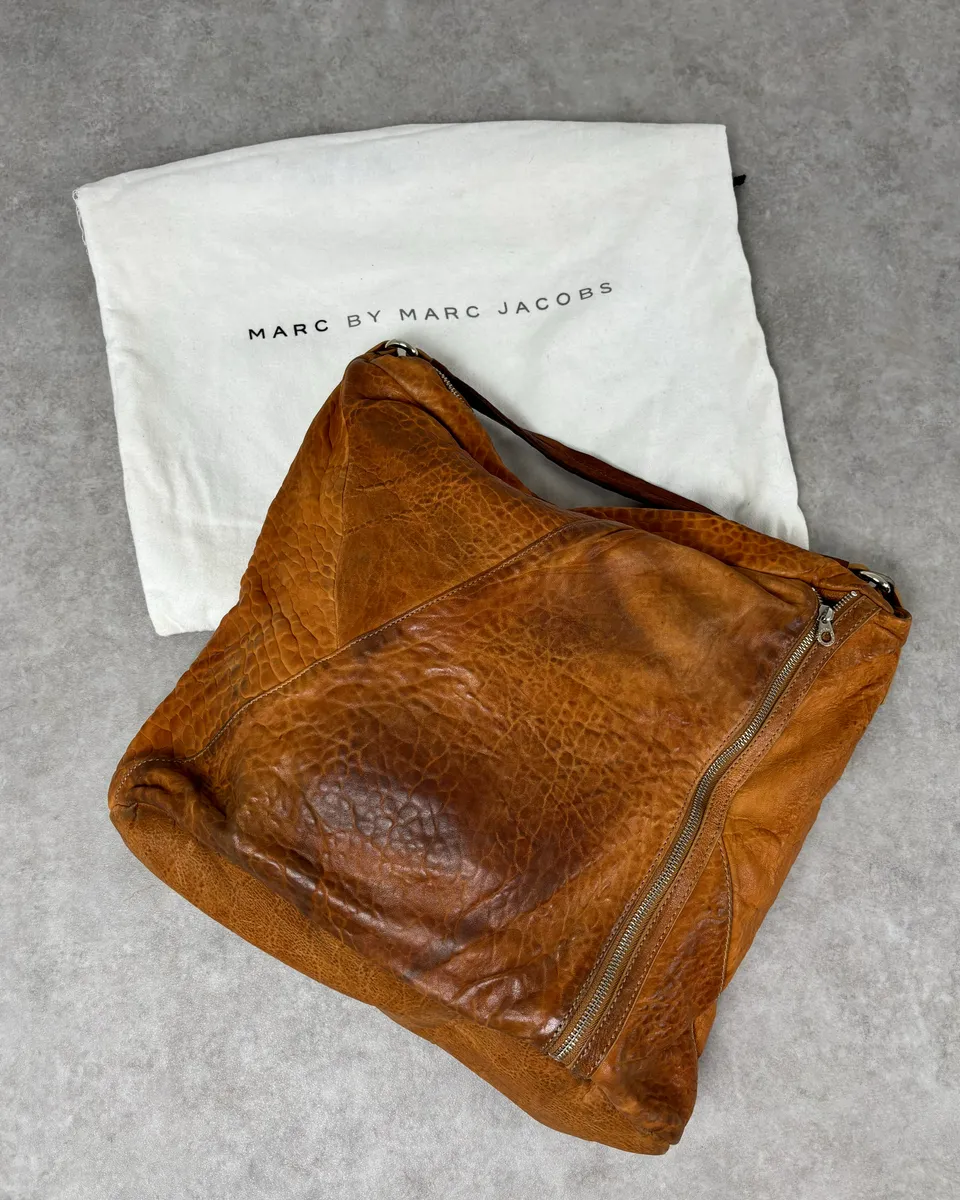Marc Jacobs Orange Grained Leather Avant-Garde Multi Zips Handle Bag - Image 4