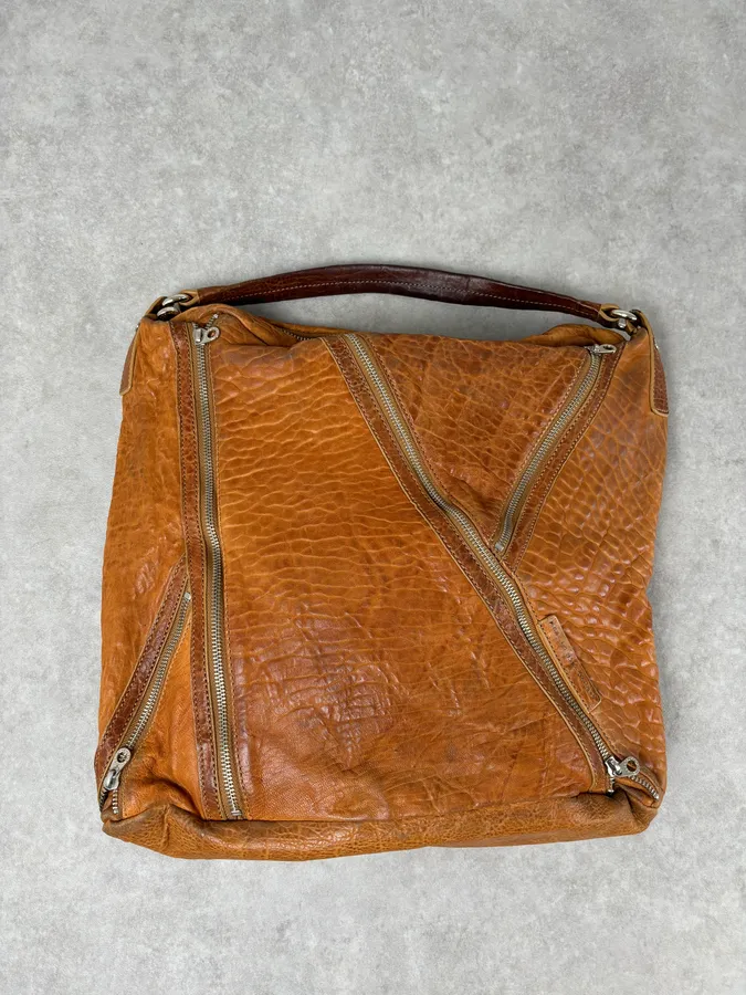 Marc Jacobs Orange Grained Leather Avant-Garde Multi Zips Handle Bag - Image 5