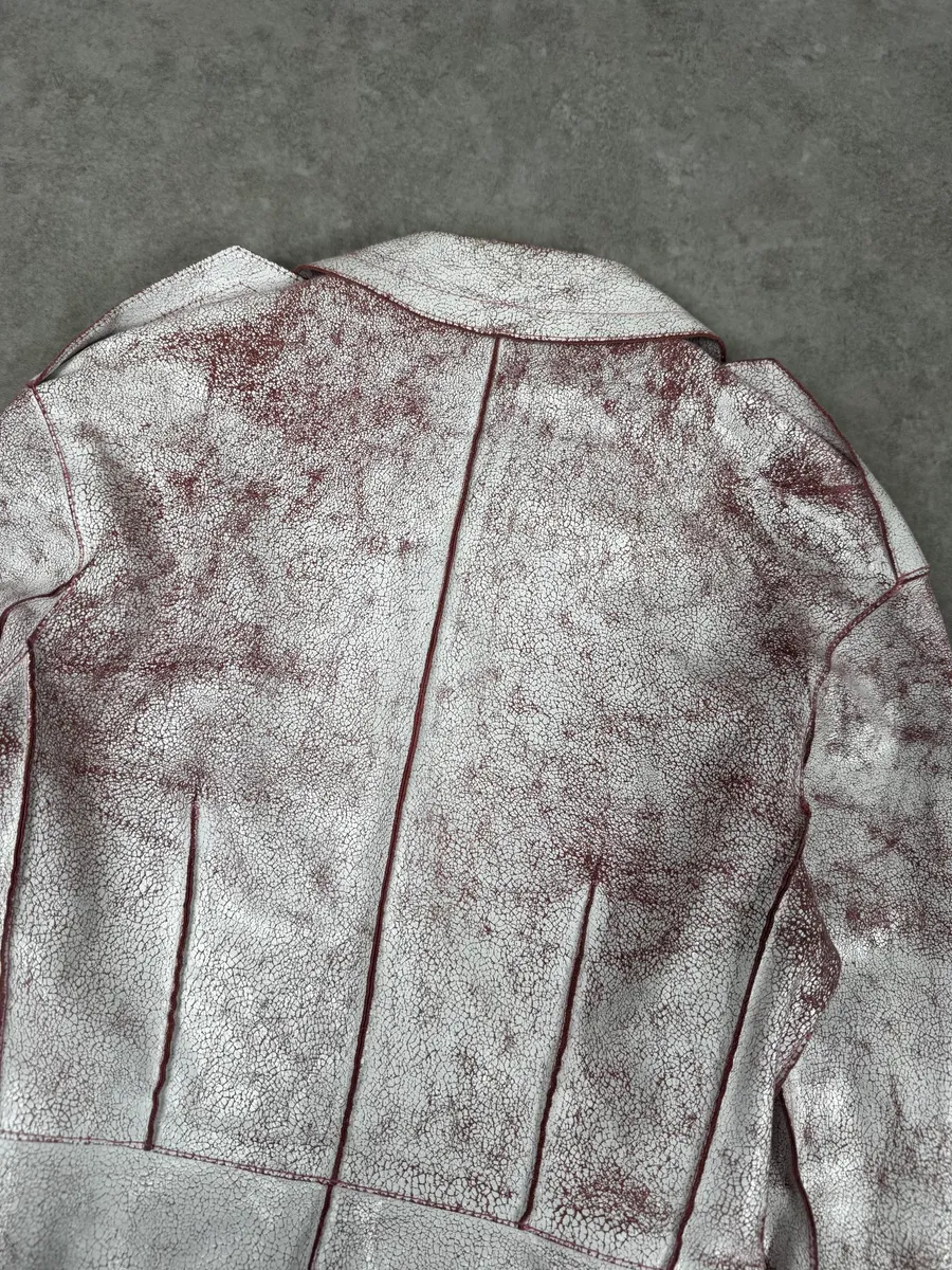 Marc Jacobs White & Pink Crackled Leather Light Jacket - Image 6