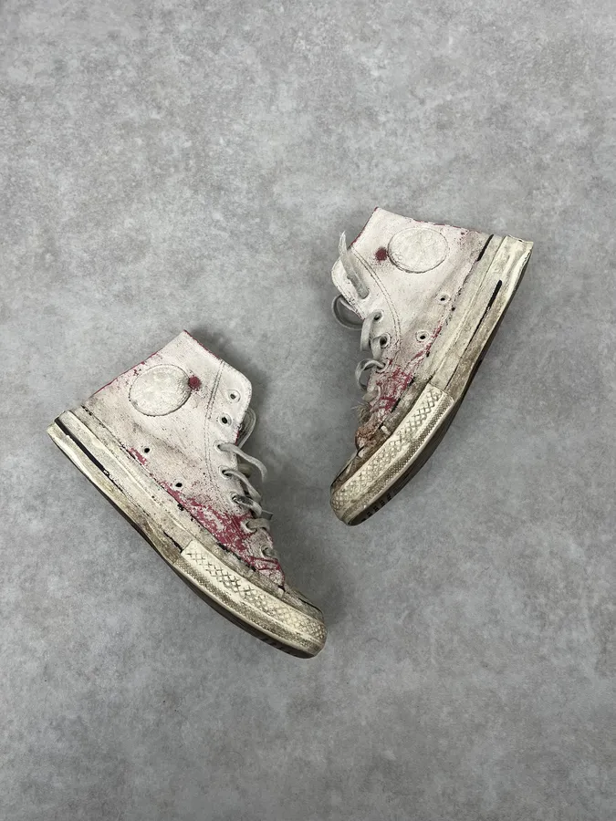 Margiela Converse White Destructured Painted High Shoes - Image 6