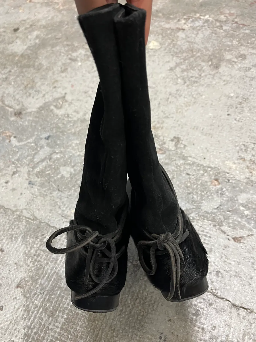 Marithé + François Girbaud Black Ankle Suede Leather Pony Hair Boots - Image 3
