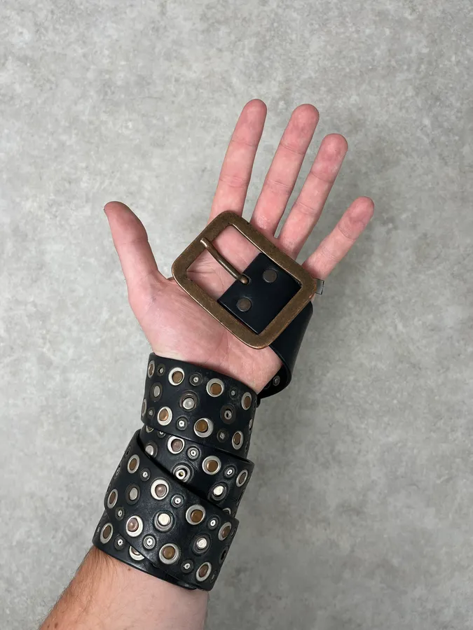 Marithé + François Girbaud Black Studded Leather Belt - Image 2