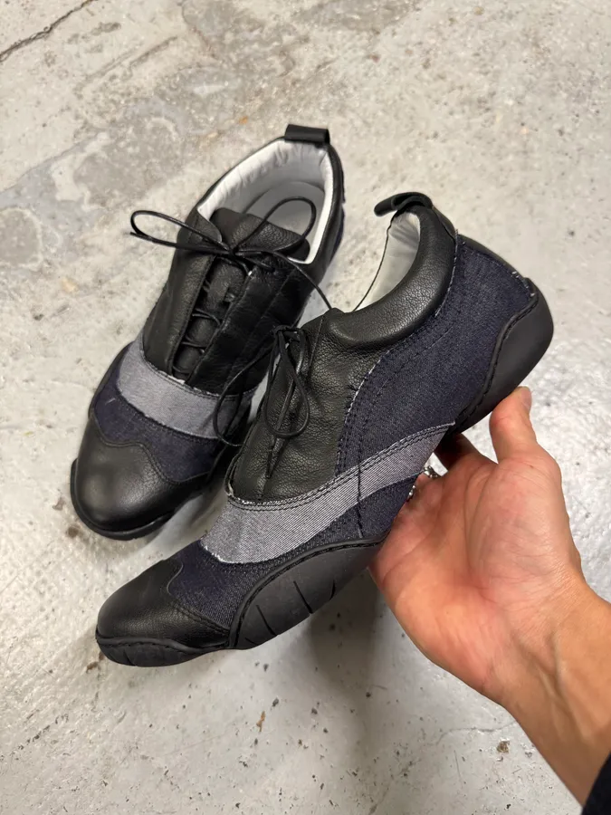 Marithé François Girbaud Leather Denim Brut Low Top Sneakers