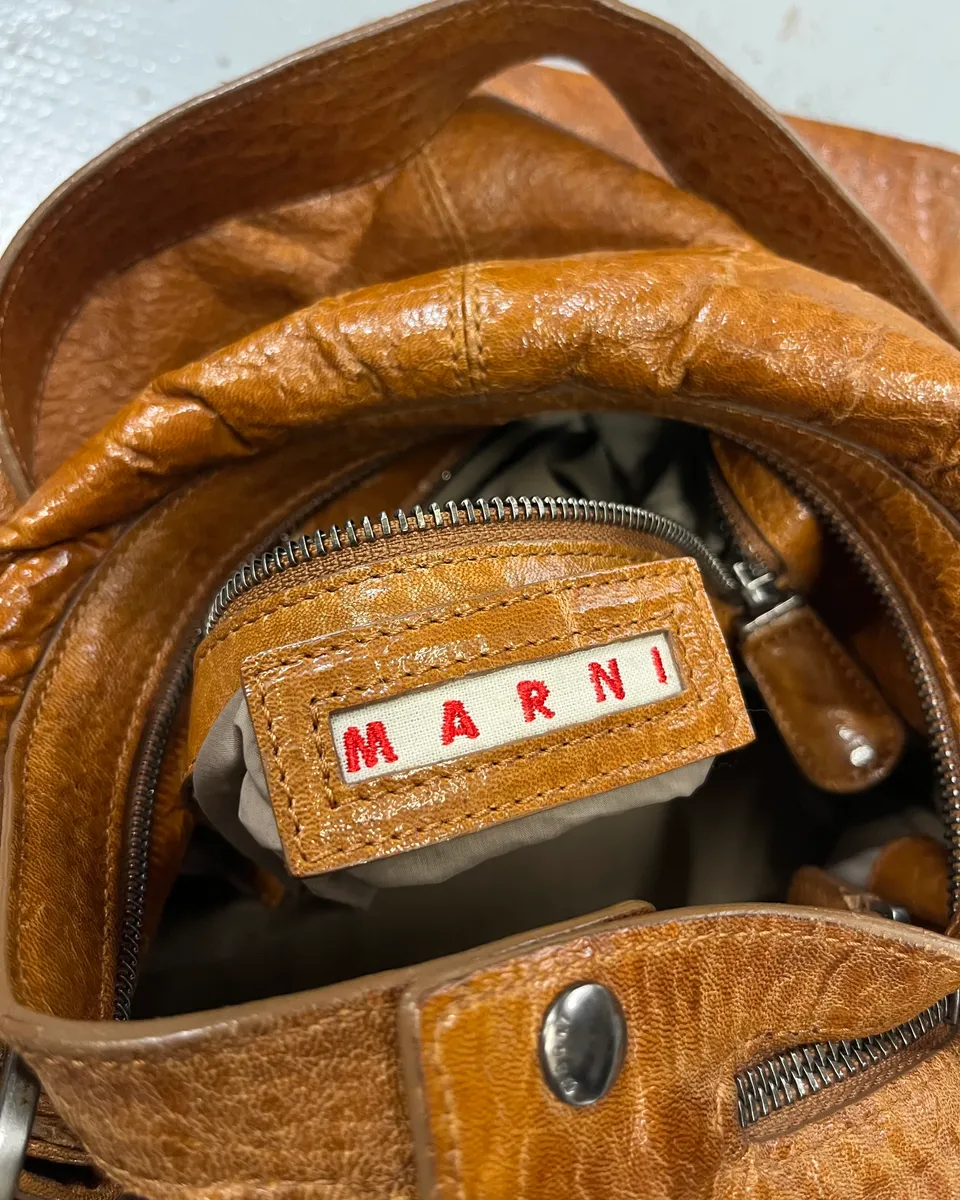 Marni Brown Cognac Hobo Leather Bag - Image 11