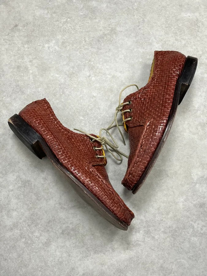 Marni Brown Woven Leather Derby Loafers Shoes - Image 5