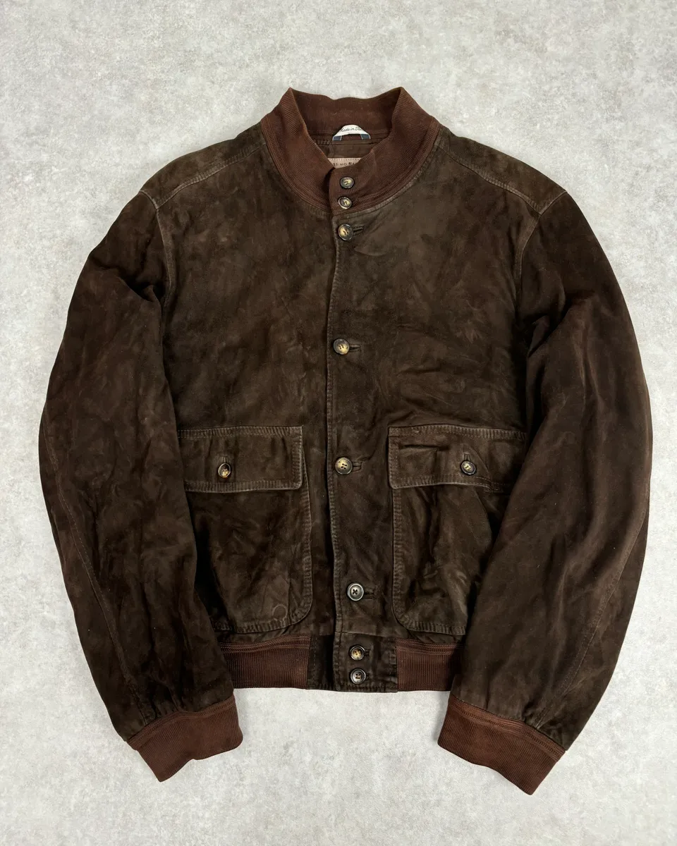 Massimo Rebecchi Buttoned Brown Suede Leather Jacket