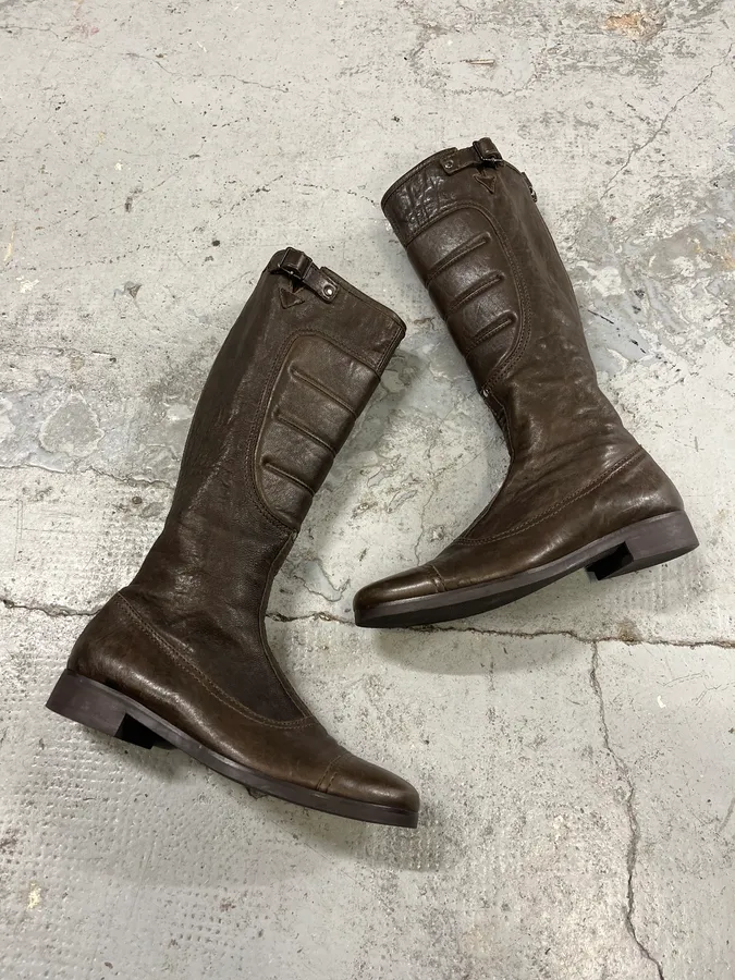 Miu Miu Biker Brown Leather Boots - Image 2