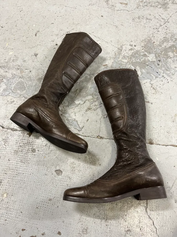 Miu Miu Biker Brown Leather Boots - Image 3