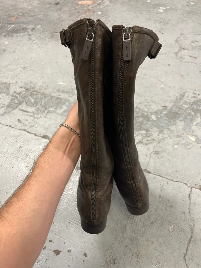 Miu Miu Biker Brown Leather Boots - Image 7