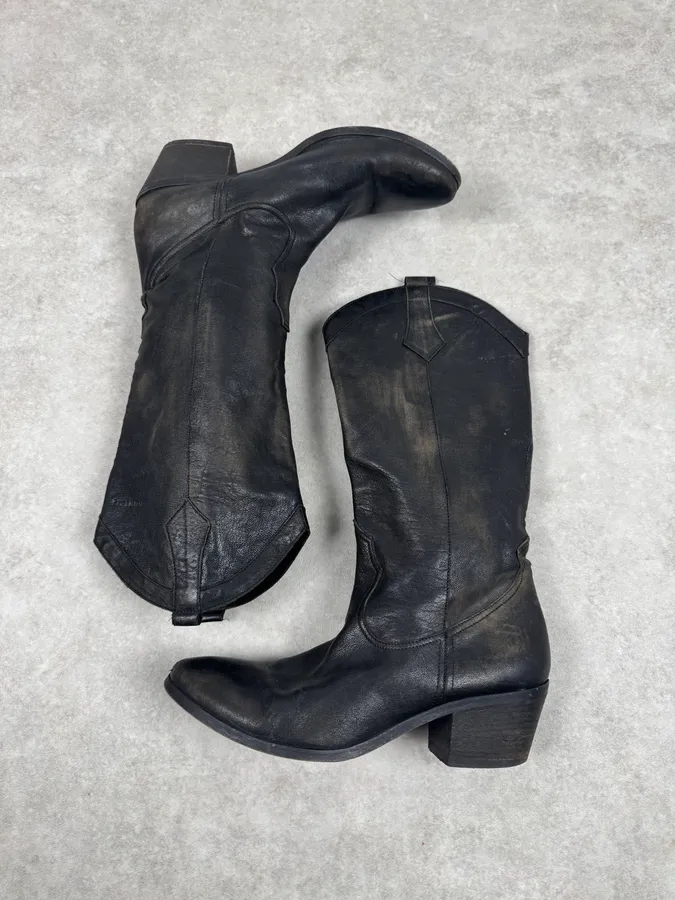 Miu Miu Black Ankle Laced Biker Leather Boots - Image 2