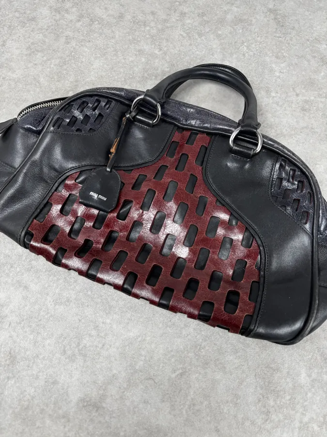 Miu Miu Black Burgundy Leather Bowling Bag - Image 5