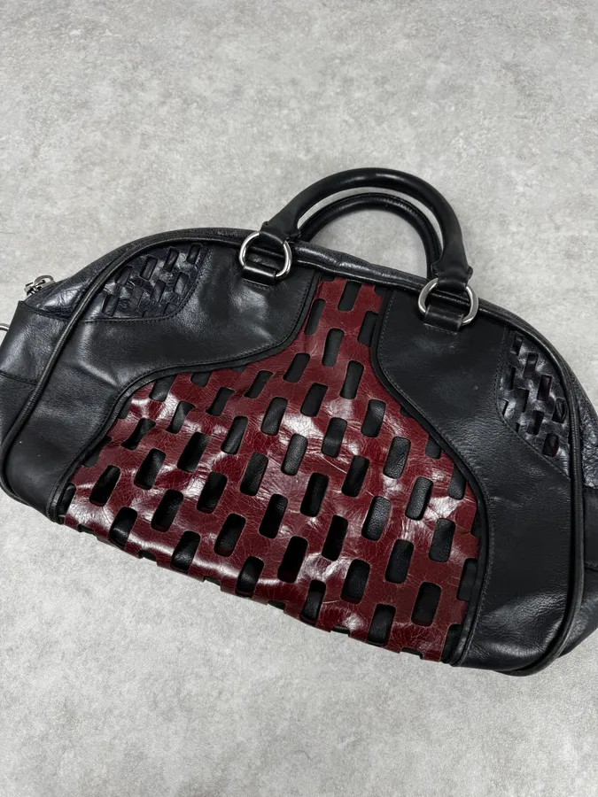 Miu Miu Black Burgundy Leather Bowling Bag - Image 6