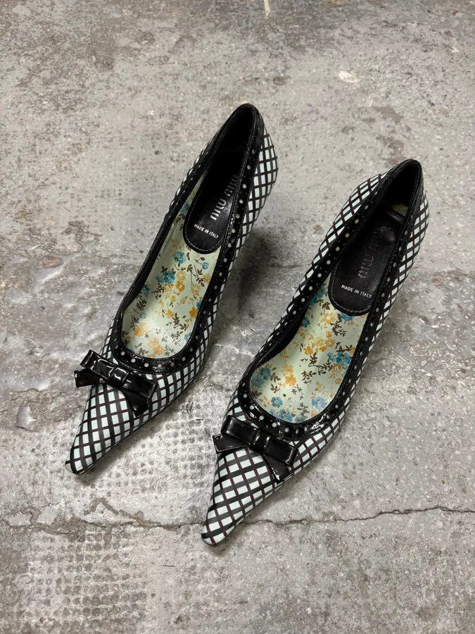 Miu Miu Black & White Geometrical Heels - Image 2