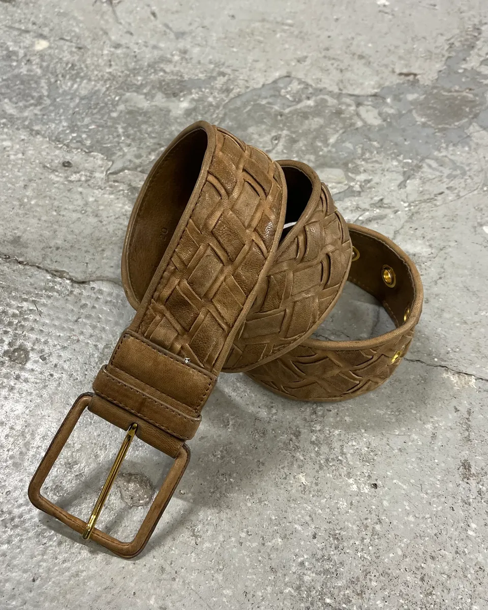 MiuMiu Camel Woven Leather Belt