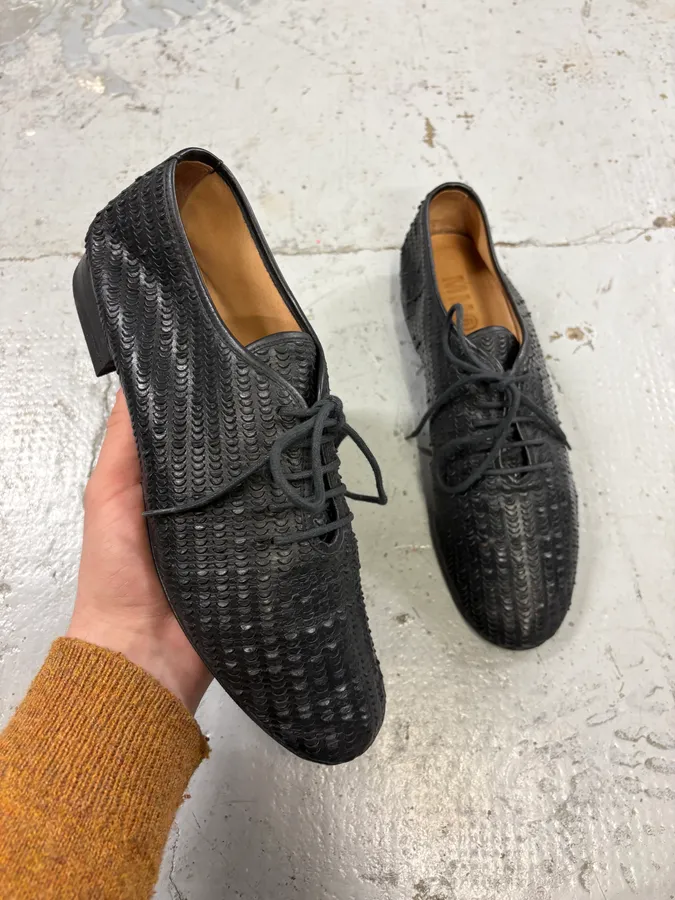 MM6 Maison Margiela Black Textured Oxford Leather Shoes