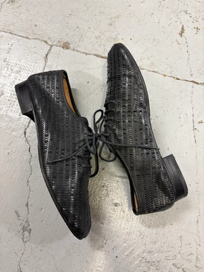 MM6 Maison Margiela Black Textured Oxford Leather Shoes - Image 6