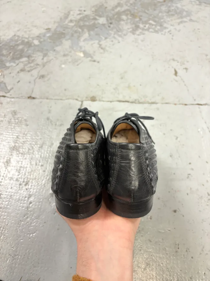 MM6 Maison Margiela Black Textured Oxford Leather Shoes - Image 7