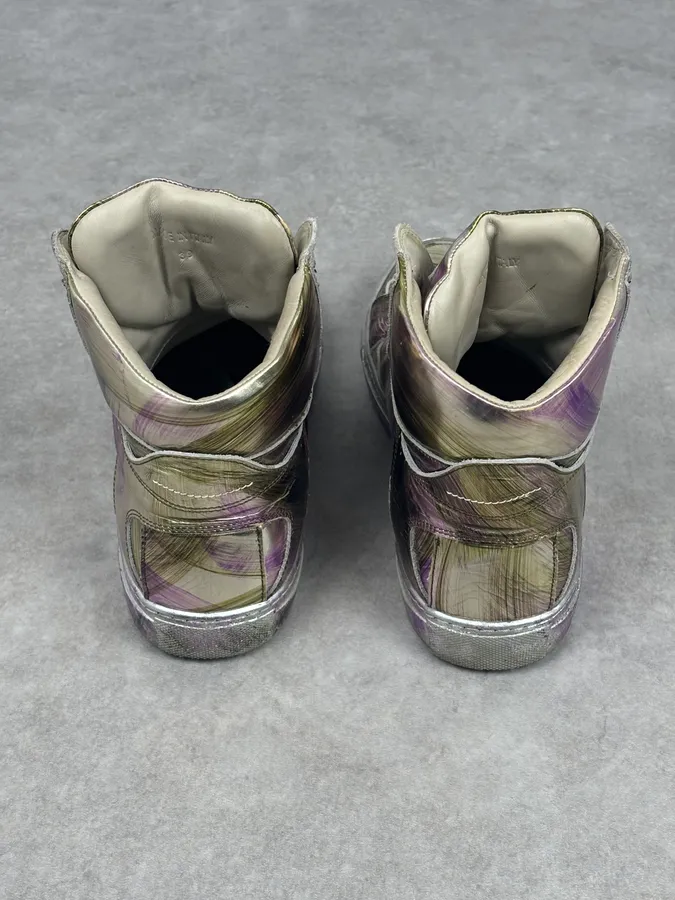 MM6 Maison Margiela Purple Metallic Leather High Sneakers - Image 9