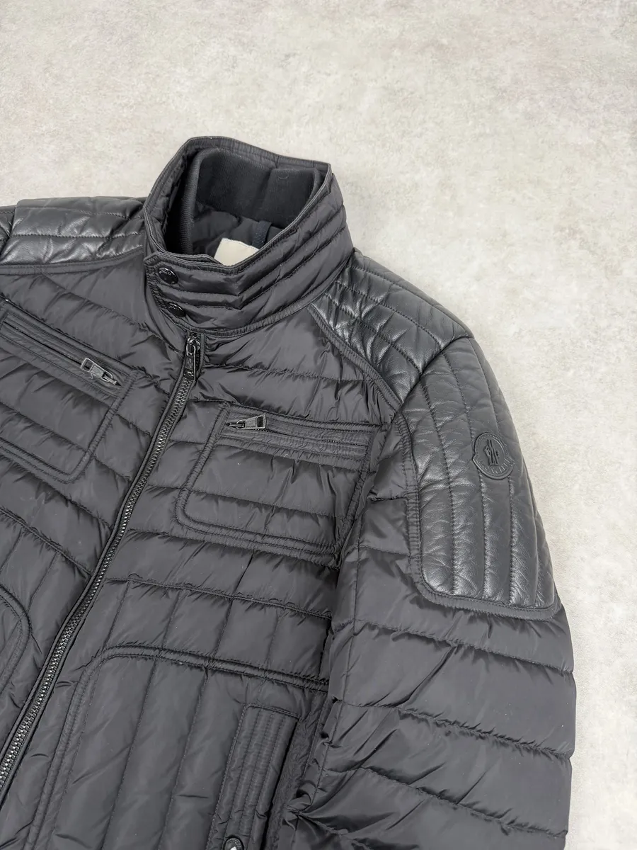 Moncler Black Quilted Leather Padded Puffer Jacket - Image 12