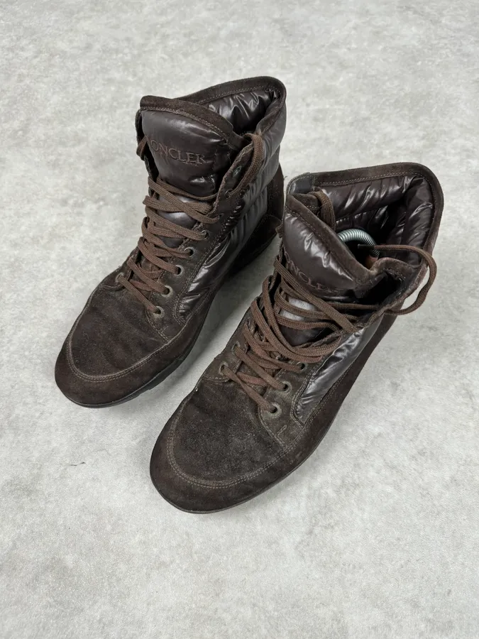 Moncler Brown Suede Puffer Lace-Up Hiking Boots - Image 4