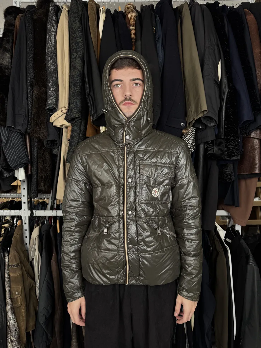 Moncler Dark Green Hooded Puffer Jacket - Image 4