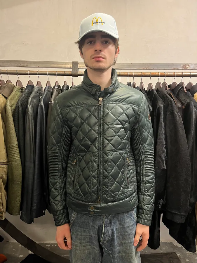 Moncler Green Padded Puffer Biker Jacket - Image 3