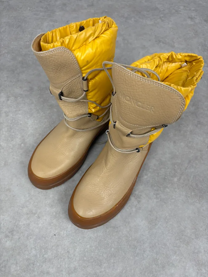 Moncler Yellow Cozy Leather Puffer Ski Boots - Image 3