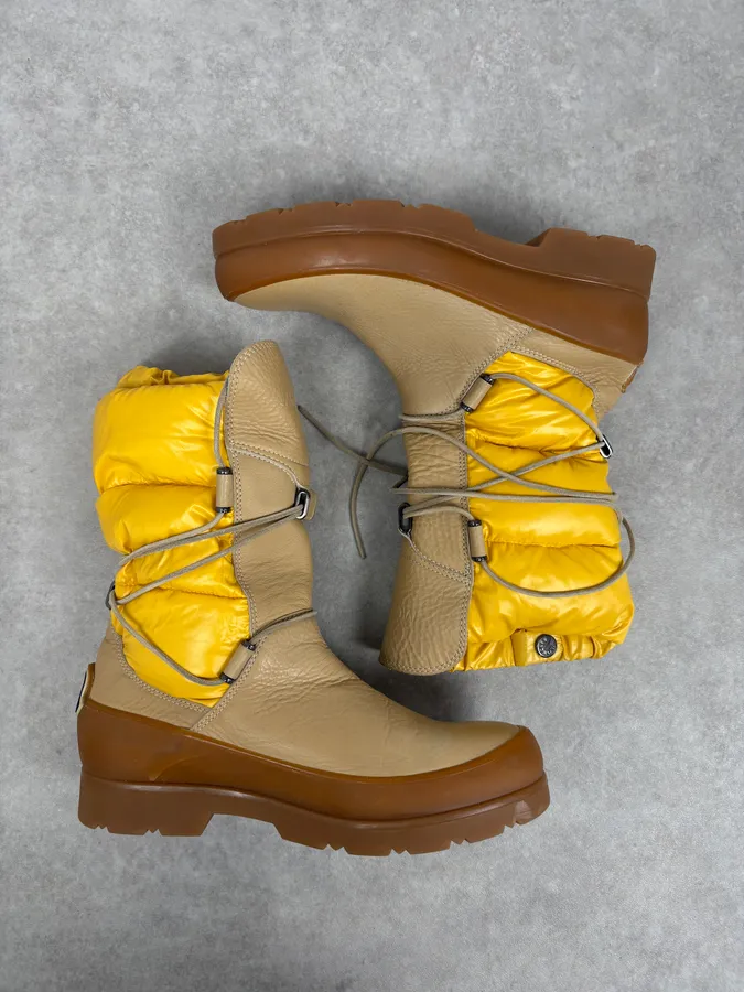 Moncler Yellow Cozy Leather Puffer Ski Boots - Image 4