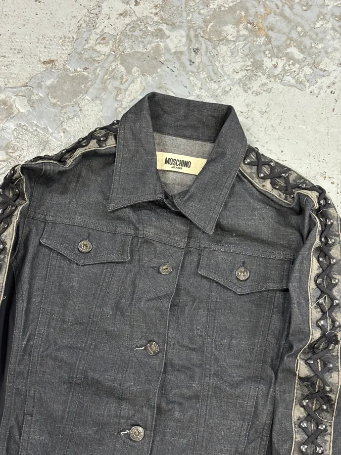 Moschino Avant-Garde Laced Denim Sleeve Denim Jacket - Image 6