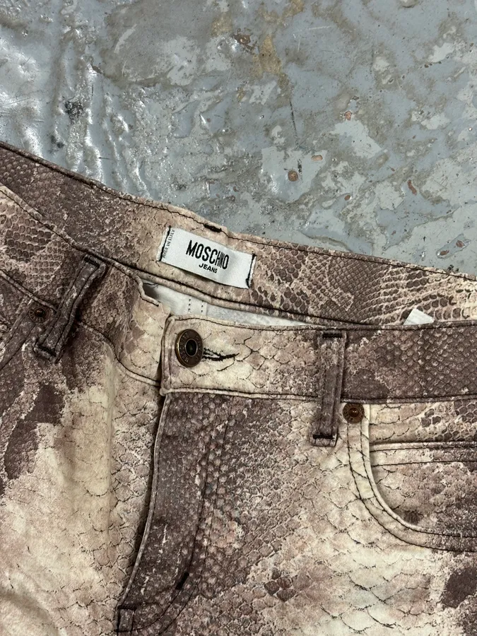 Moschino Beige Cotton Snake Print Straight Leg Pants - Image 10