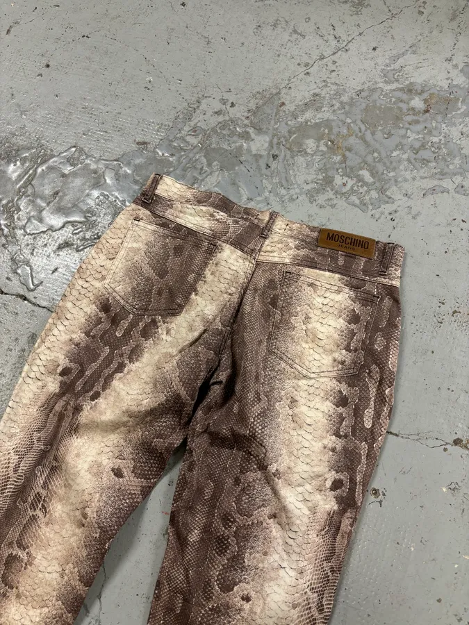Moschino Beige Cotton Snake Print Straight Leg Pants - Image 7