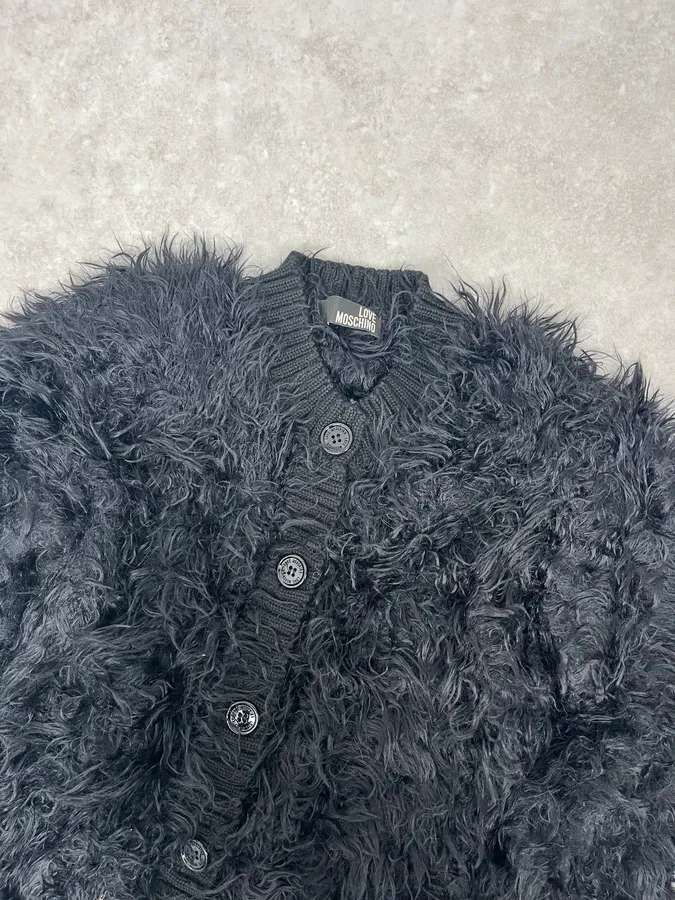 Moschino Black Faux Fur Cardigan Sweater - Image 5