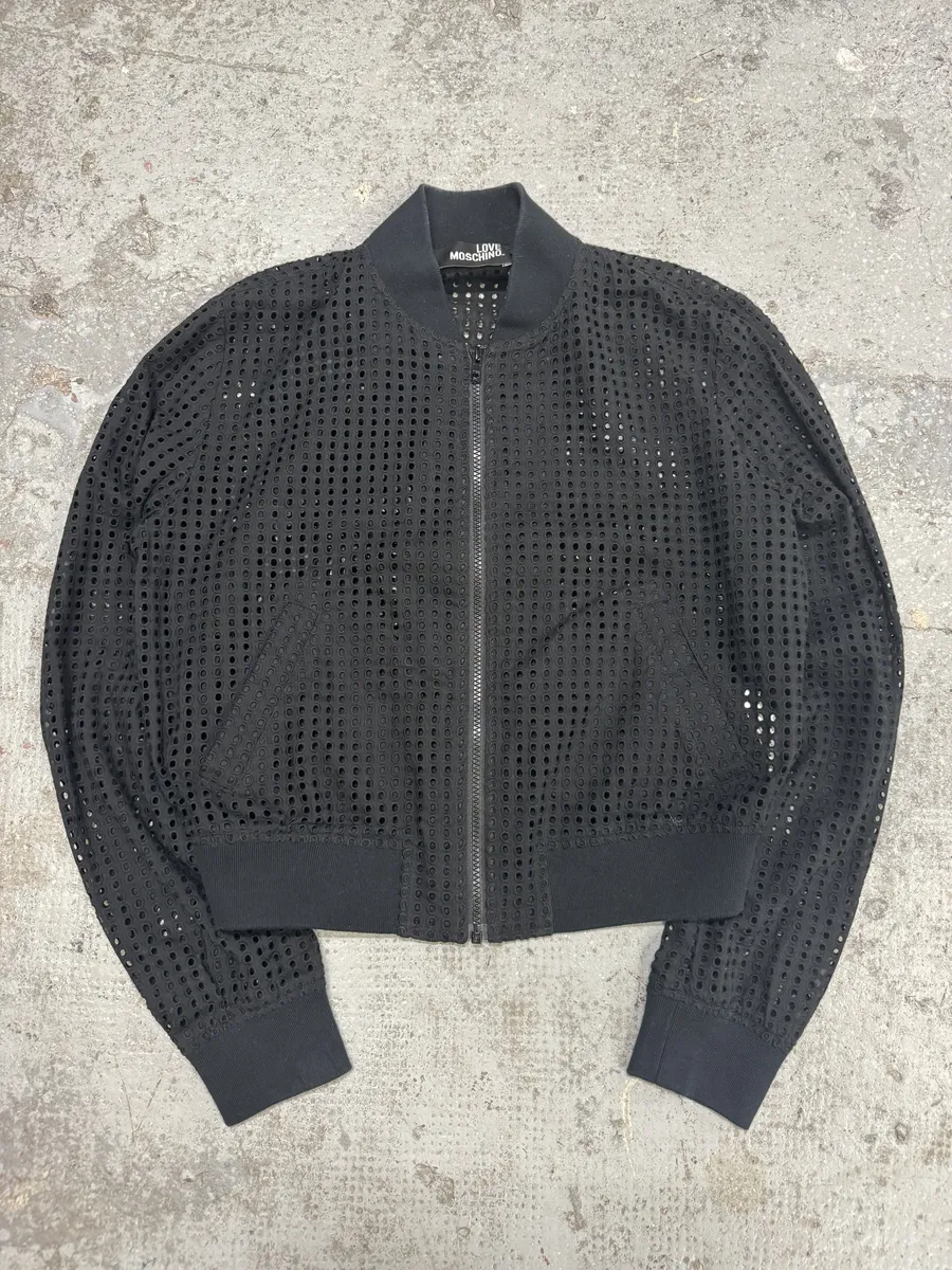 Moschino Black Perfored Light Black Bomber Jacket