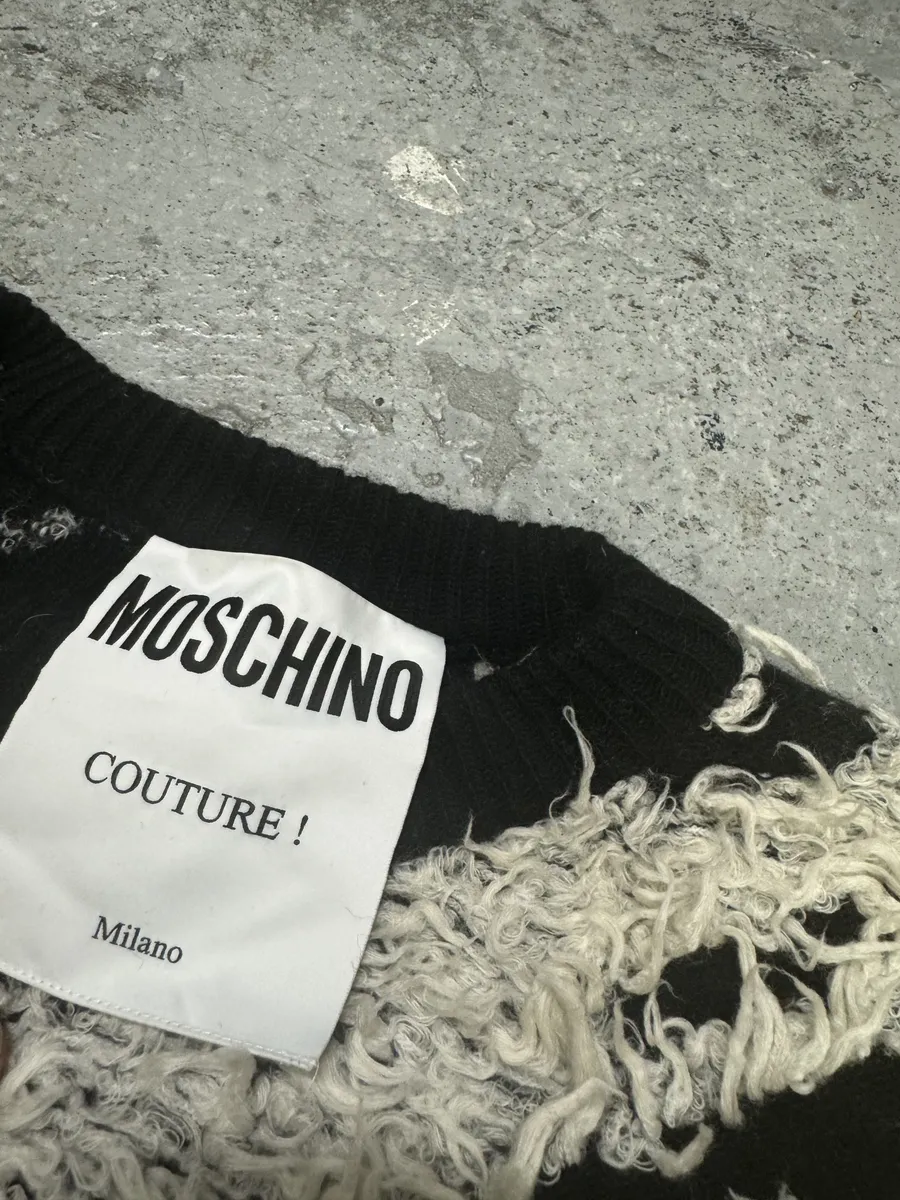 Moschino Couture Black & White Long Wool Texture Sweater - Image 8
