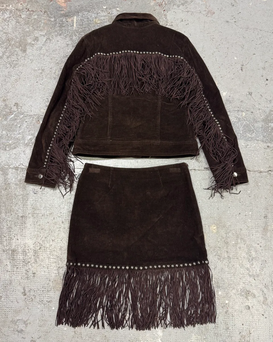 Moschino Cowboy Brown Corduroy Jacket & Skirt Set - Image 2