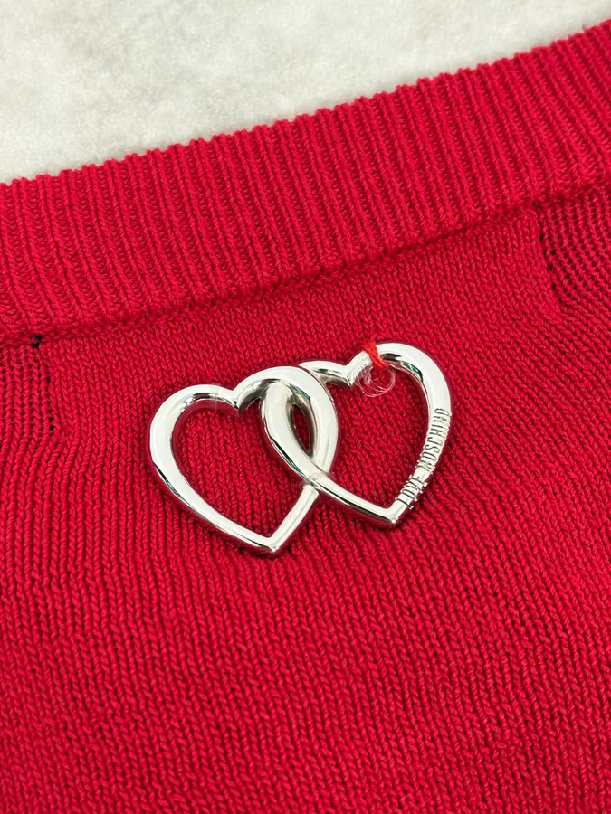 Moschino Love Desctructured Cut Through Red Cardigan - Image 10