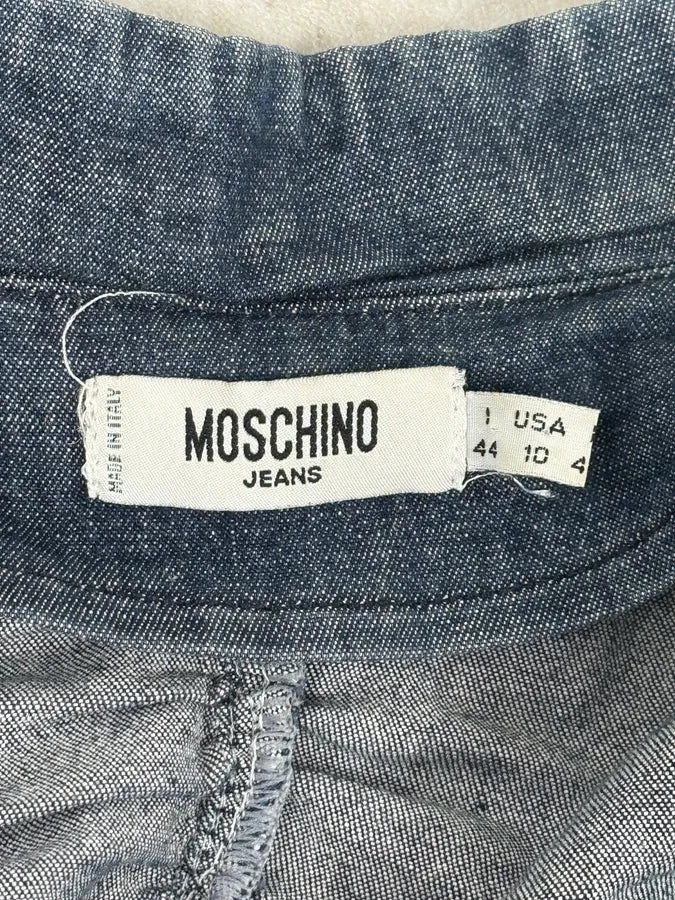 Moschino Navy Gathered Denim Zip-Up Jacket - Image 11