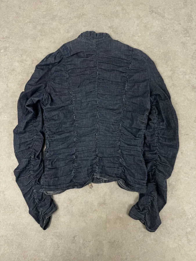 Moschino Navy Gathered Denim Zip-Up Jacket - Image 4