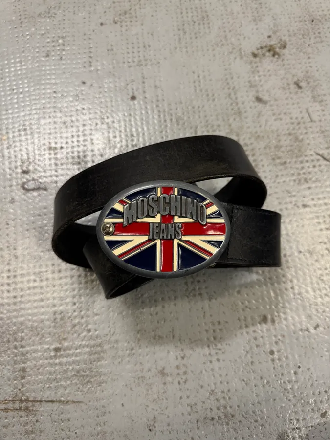 Moschino UK Flag Buckle Black Leather Belt - Image 3