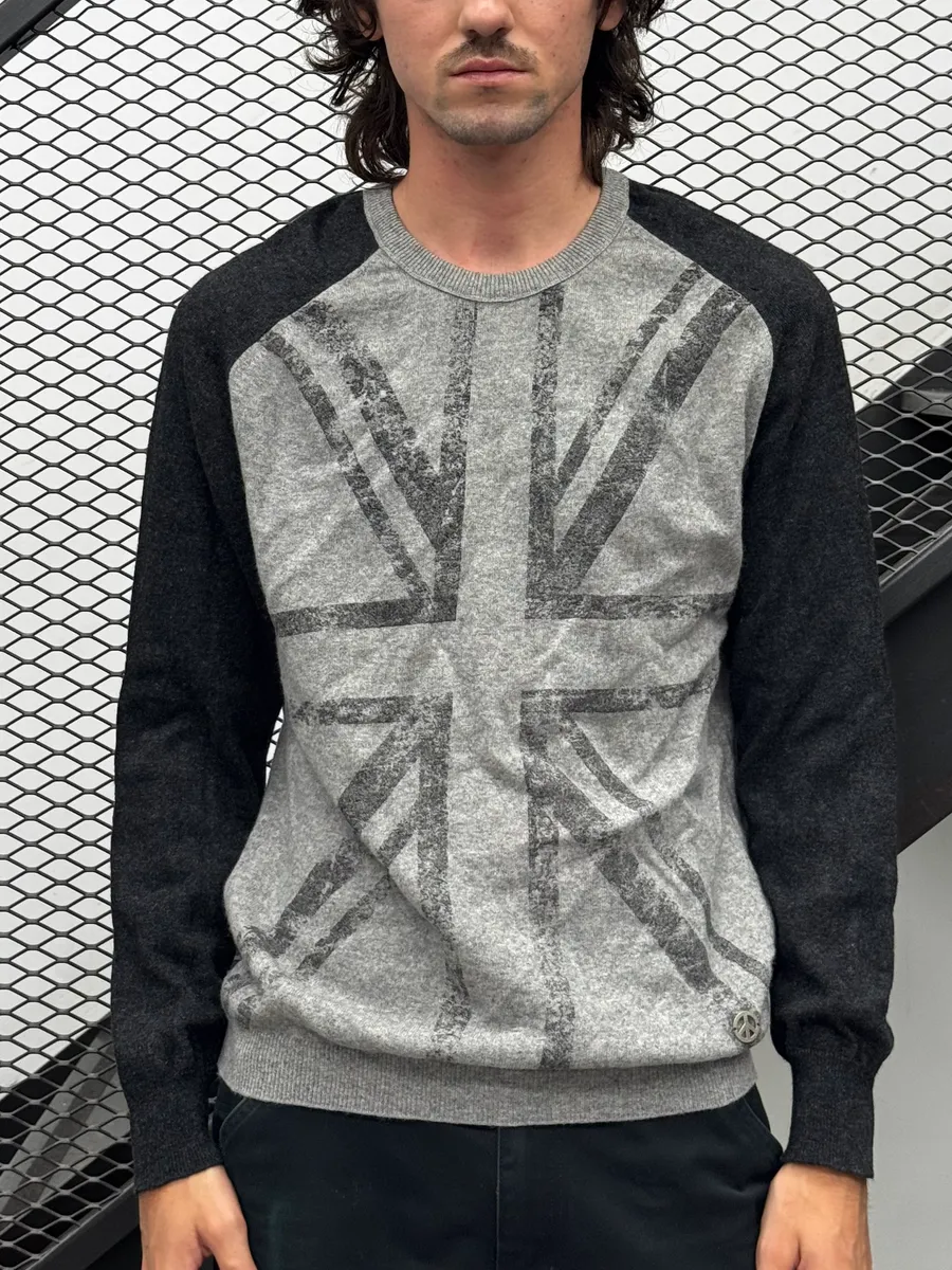 Moschino UK Flag Two Tone Grey Wool Sweater - Image 2