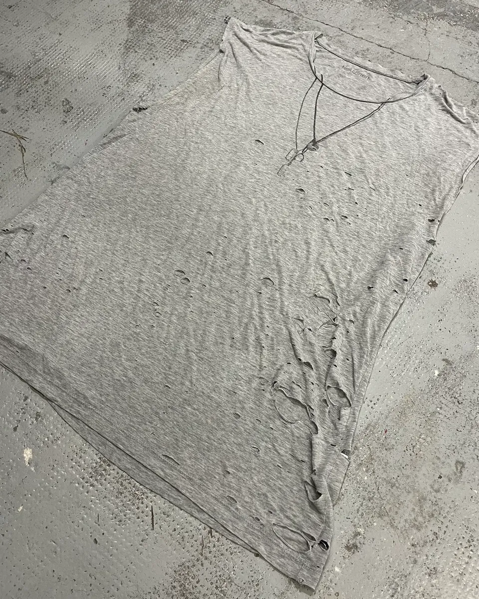 Neil Barrett Grey Distressed Trompe L’œil Necklace Tank Top - Image 4