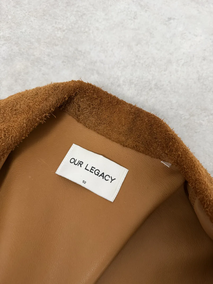 Our Legacy Brown Heavy Suede Leather Buttoned Jacket - Image 10