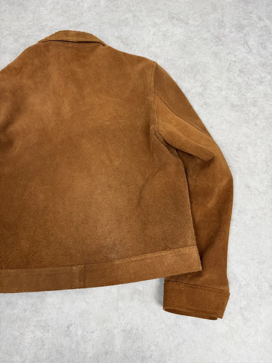 Our Legacy Brown Heavy Suede Leather Buttoned Jacket - Image 6