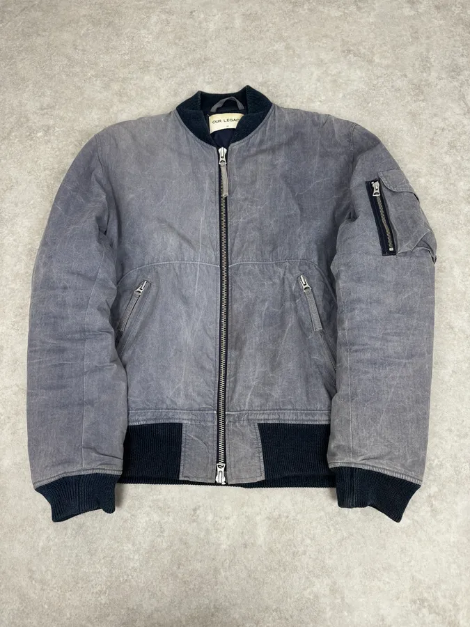 Our Legacy Dyed Blue Eroded Bomber Jacket - Image 3